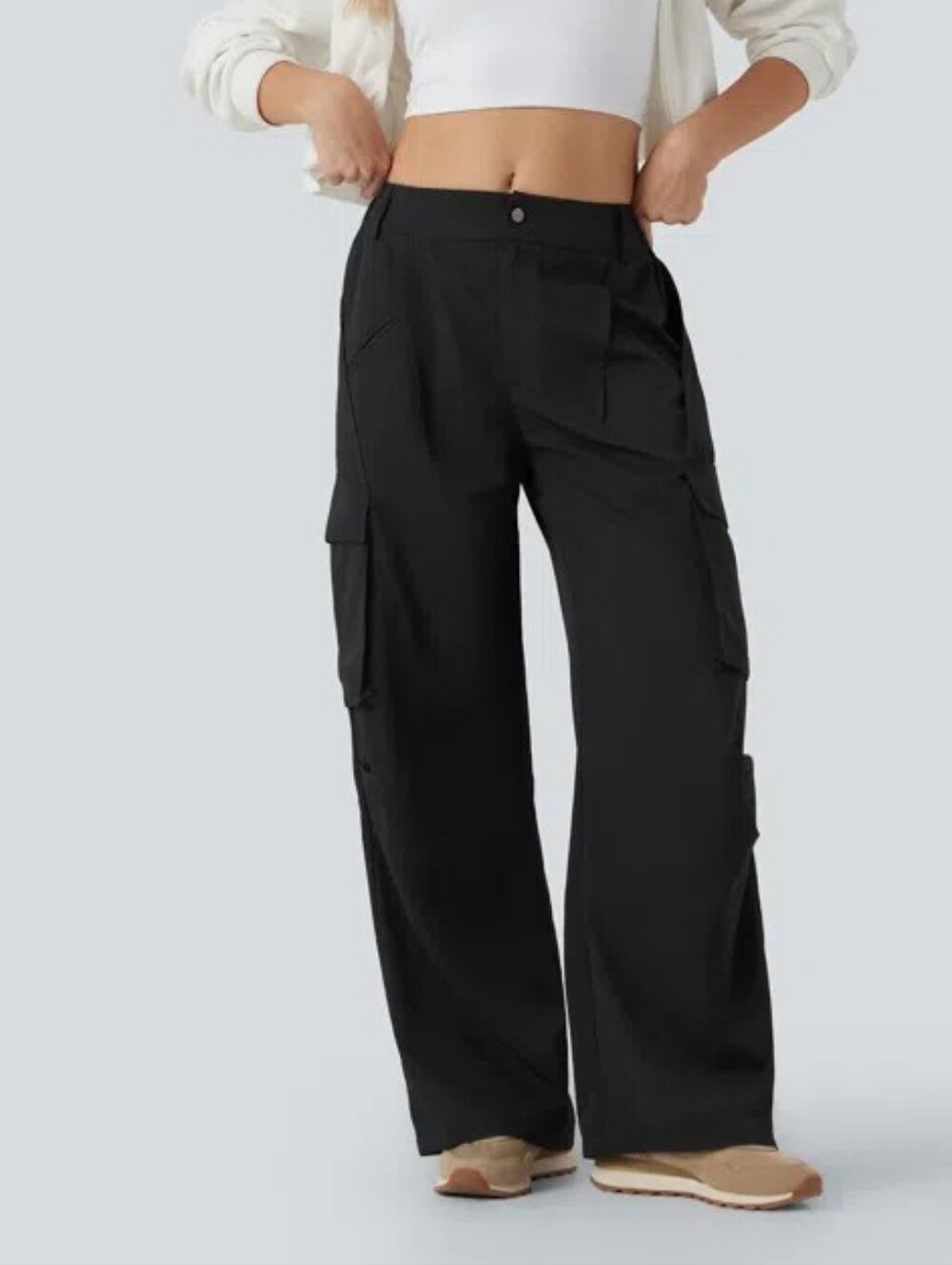 NWT HALARA Mid Rise Black Wide Leg Baggy Casual Cargo Pants